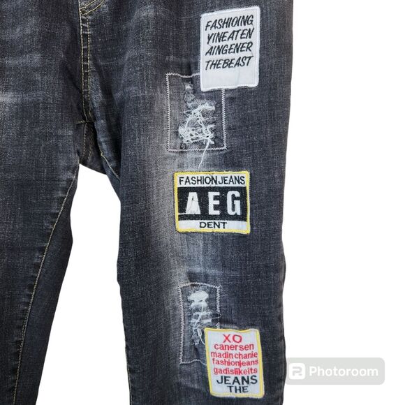 Elastic Waistline 5 Pocket Patchwork Denim Jeans 31x26 - Picture 5 of 10